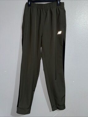 New Balance Olive Green Track Pants with Black Side Stripes
